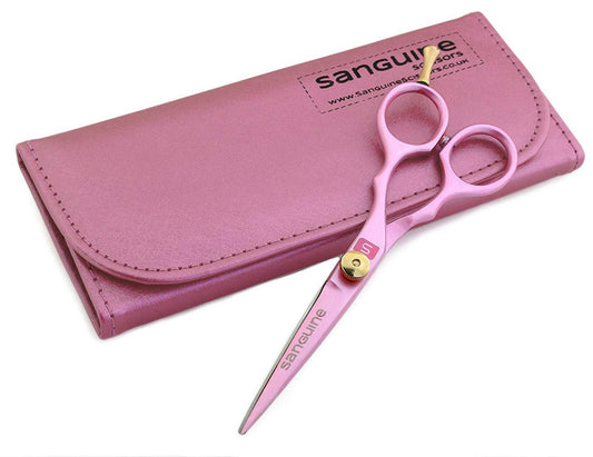 Sanguine Professional Pink Hair Scissors, Hairdressing Scissors for All Hair Cutting, 5.5 inch (14 cm) - Pink Presentation Case