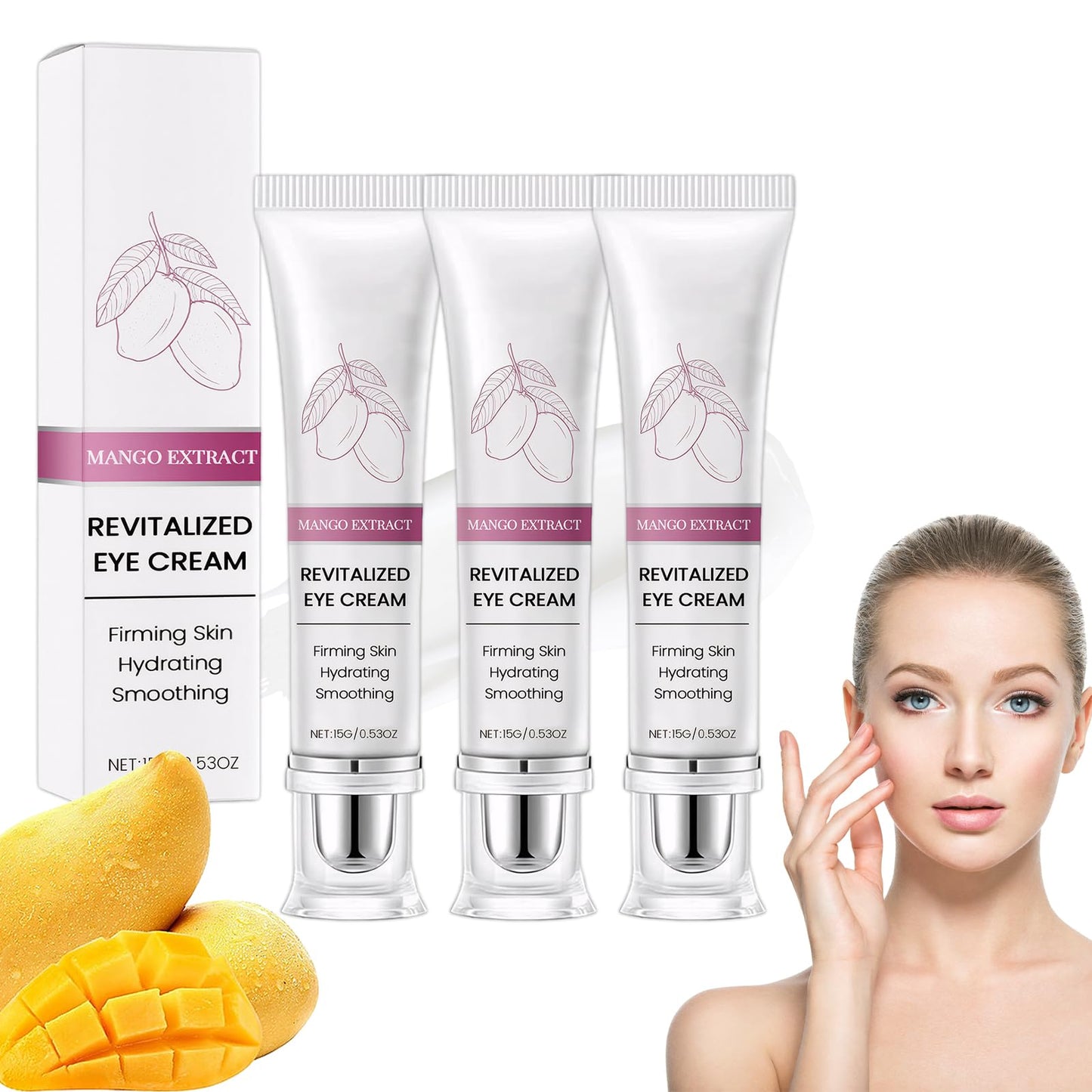 Katslyn 3 PCS Mango Revitalize Eye Cream Eyelift Serum, Mango Activating and Firming Eye Cream, Hyaluronic Acid Repair Essence for Dark Circles and Puffy