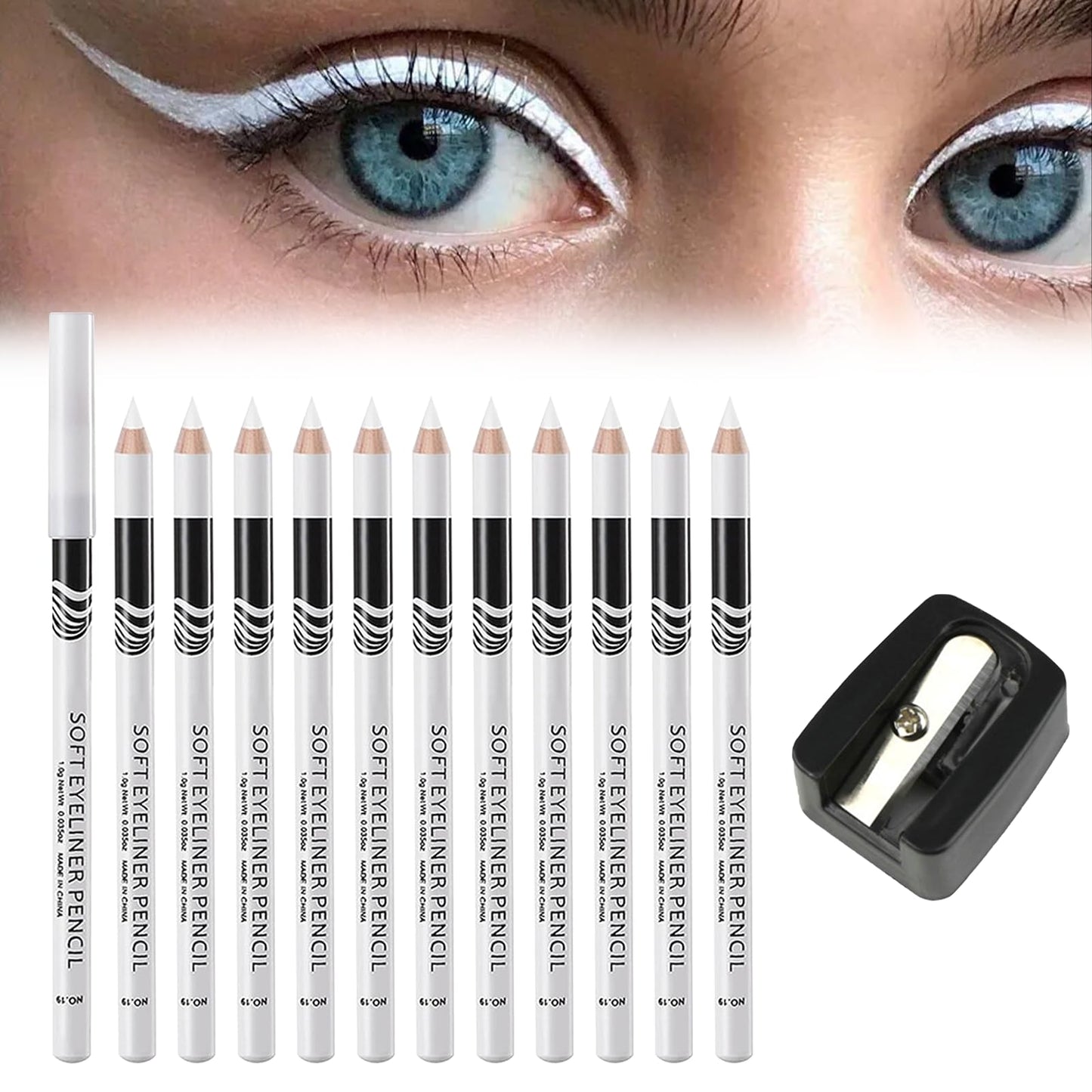 MEKEET 12PCS White Eyeliner Pencils - Waterproof, Long Lasting, Skin Marking Eyeshadow & Highlighter
