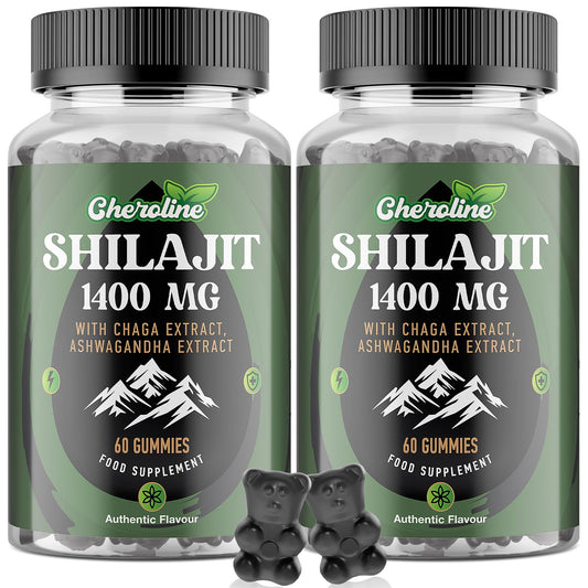 Cheroline Shilajit Gummies 1400mg, Pure Himalayan Shilajit with Chaga and Ashwagandha, 85+ Trace Minerals, Rich in Fulvic Acid, for Energy & Immune, Authentic Flavor, Sugar-Free, Vegan (60 Count (Pack of 2))