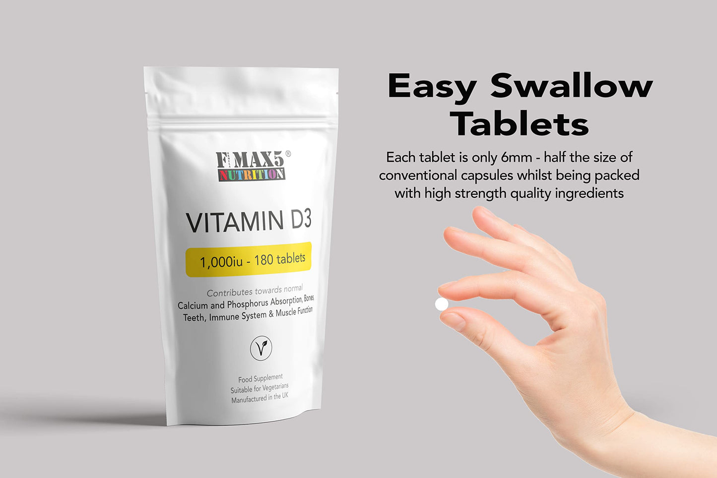 formula max5 nutrition Vitamin D 1000iu | Easy Swallow Micro tablets | One a Day Cholecalciferol VIT D | Vegetarian High Strength Immune System Support Vitamin D Supplement | UK Made (180)