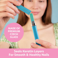 Bona Fide Beauty Czech Glass Nail File for Natural Nails, Single Crystal Nail File with Hardcase. Made in the EU. (Aqua)
