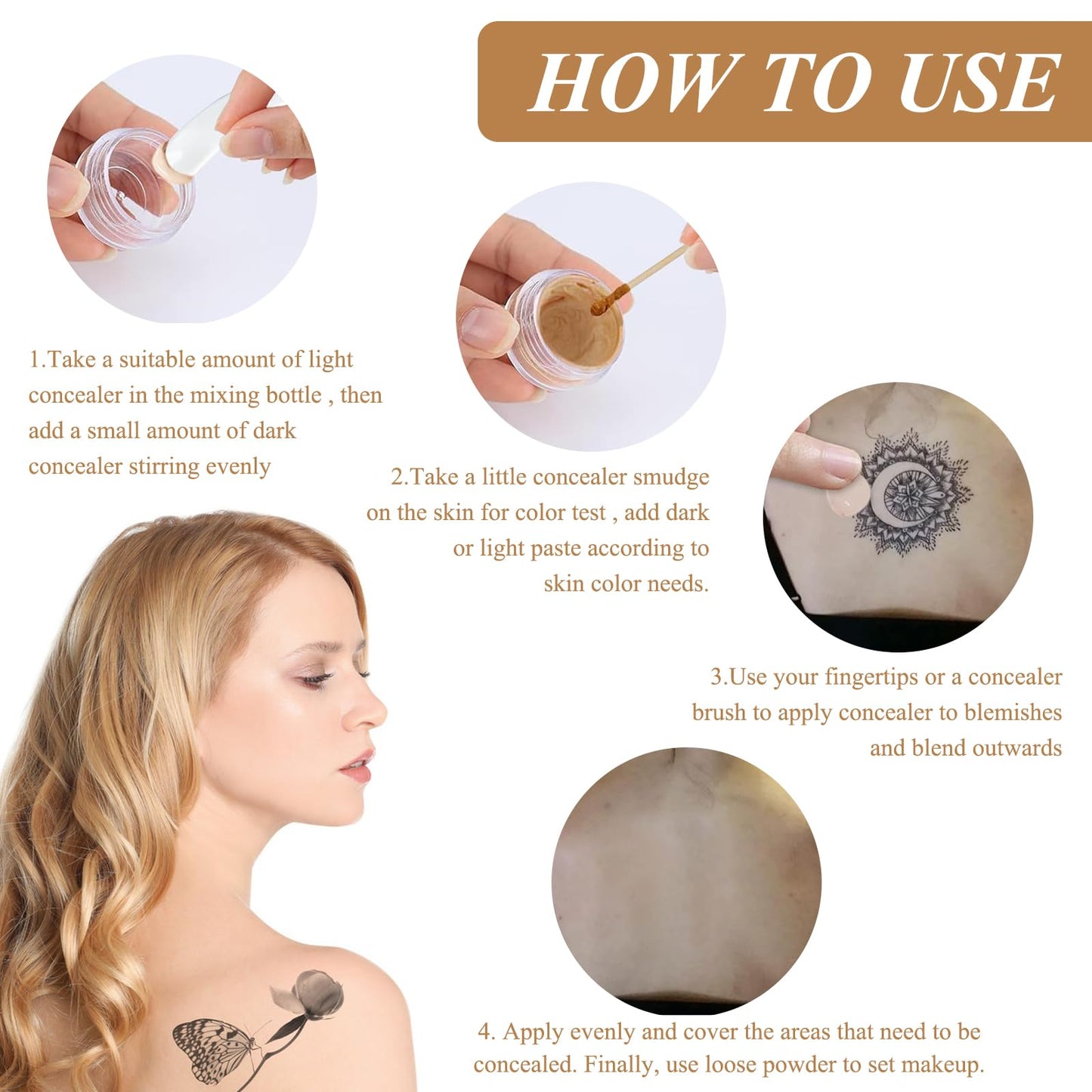 Nadiaen Tattoo Cover up Makeup Waterproof & Sweatproof Tattoo Concealer Full Coverage Body Concealer Hidden Spot Birthmarks Scars for Men and Women