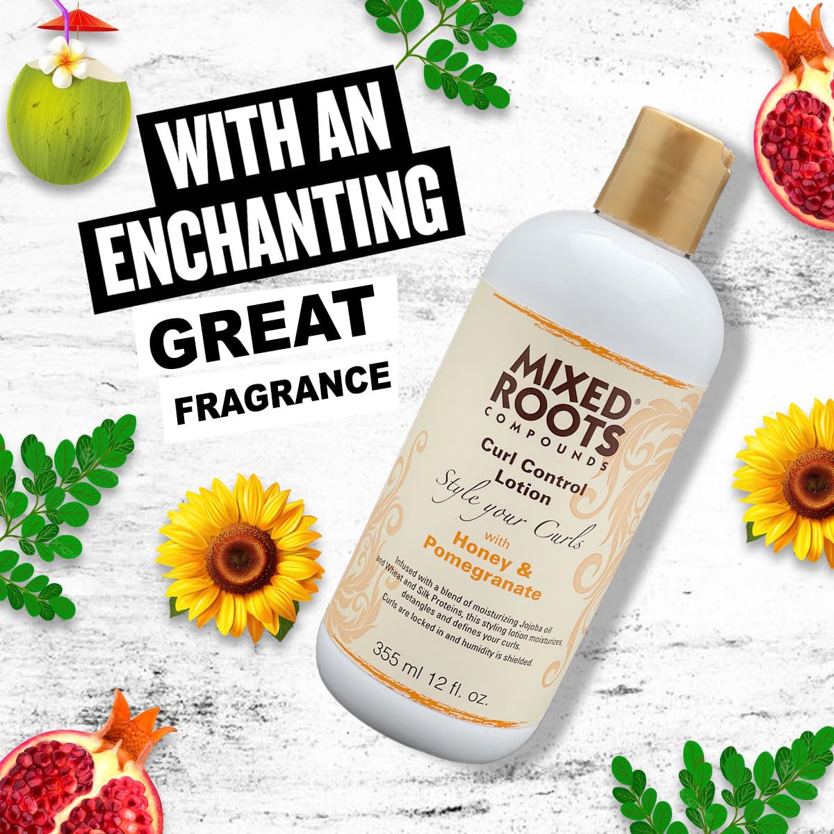Mixed Roots Curl Control Lotion Honey & Pomegranate – Lightweight Leave‑In Styling Lotion with Jojoba, Wheat & Silk Proteins – Defines, Detangles & Hydrates Curls – Paraben‑Free, 355 ml