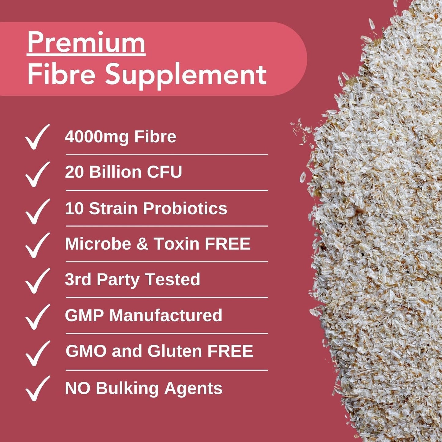 Macro Greens 4000mg Psyllium Husk Fibre with Probiotics – 20 Billion CFU from 10 Strains – High Strength Soluble Fibre from Plantago Ovata Seeds – Capsules for Easy to Absorb Fibre – Third Party Tested – UK Made