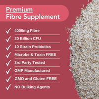 Macro Greens 4000mg Psyllium Husk Fibre with Probiotics – 20 Billion CFU from 10 Strains – High Strength Soluble Fibre from Plantago Ovata Seeds – Capsules for Easy to Absorb Fibre – Third Party Tested – UK Made