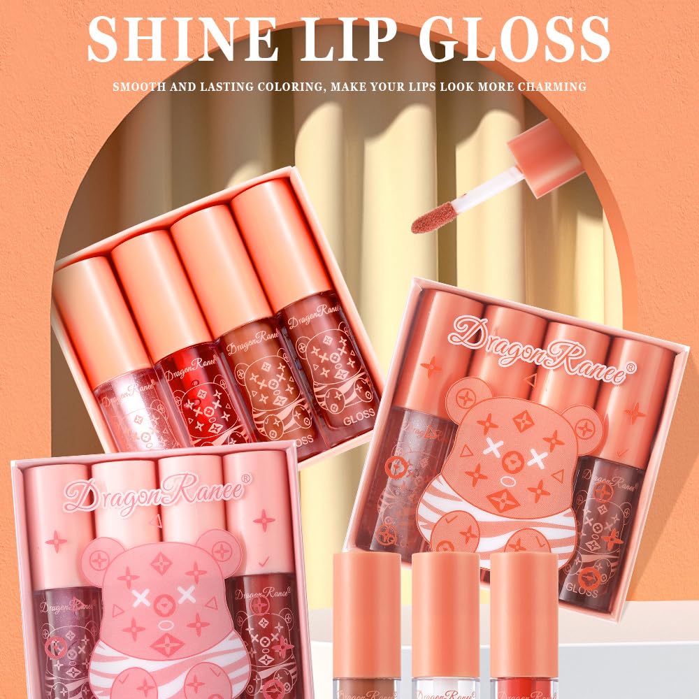 ZDHSOY 4Pcs Hydrating Lip Gloss Set, Moisturizing Tinted Lip oil Set/Long Lasting Lip Glow Balm Lip Care, Transparent Moisturizing No-Sticky Lip Gloss