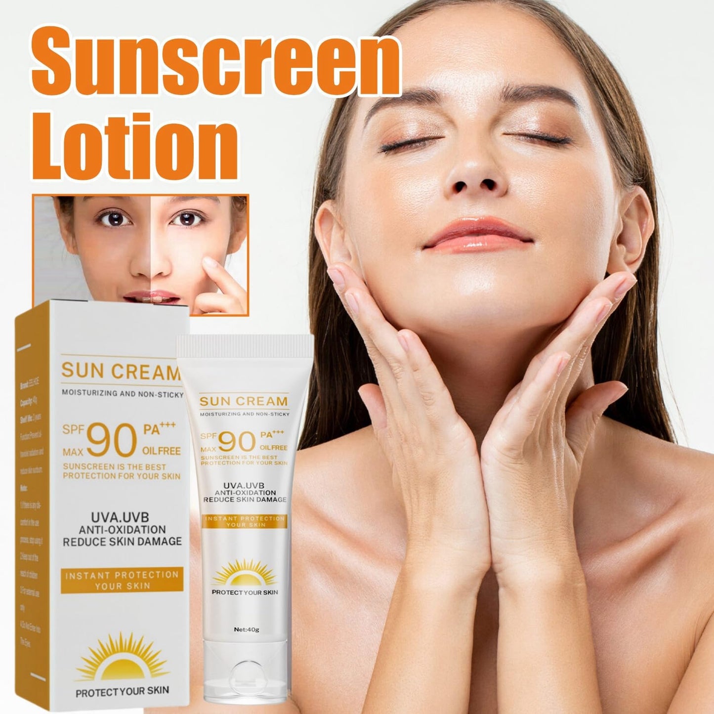 Suncream SPF 90,SPF 90 Face Moisturiser,Sun Lotion Cream for High Sun Protection SPF 90,Anti Sun UVA/UVB Radiation Protection Lotion,Sun Cream Factor 90, Effectively Isolate Ultraviolet Rays