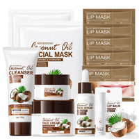 12pcs Coconut Skin Care Sets & Kits Gifts for Teenage Girls - Facial Skincare Set - Pamper Gifts For Women with Cleanser,Serum,Face Cream,Eye Cream,Face Mask,Lip Balm,Lip Mask - Moist,Repair,Nourish