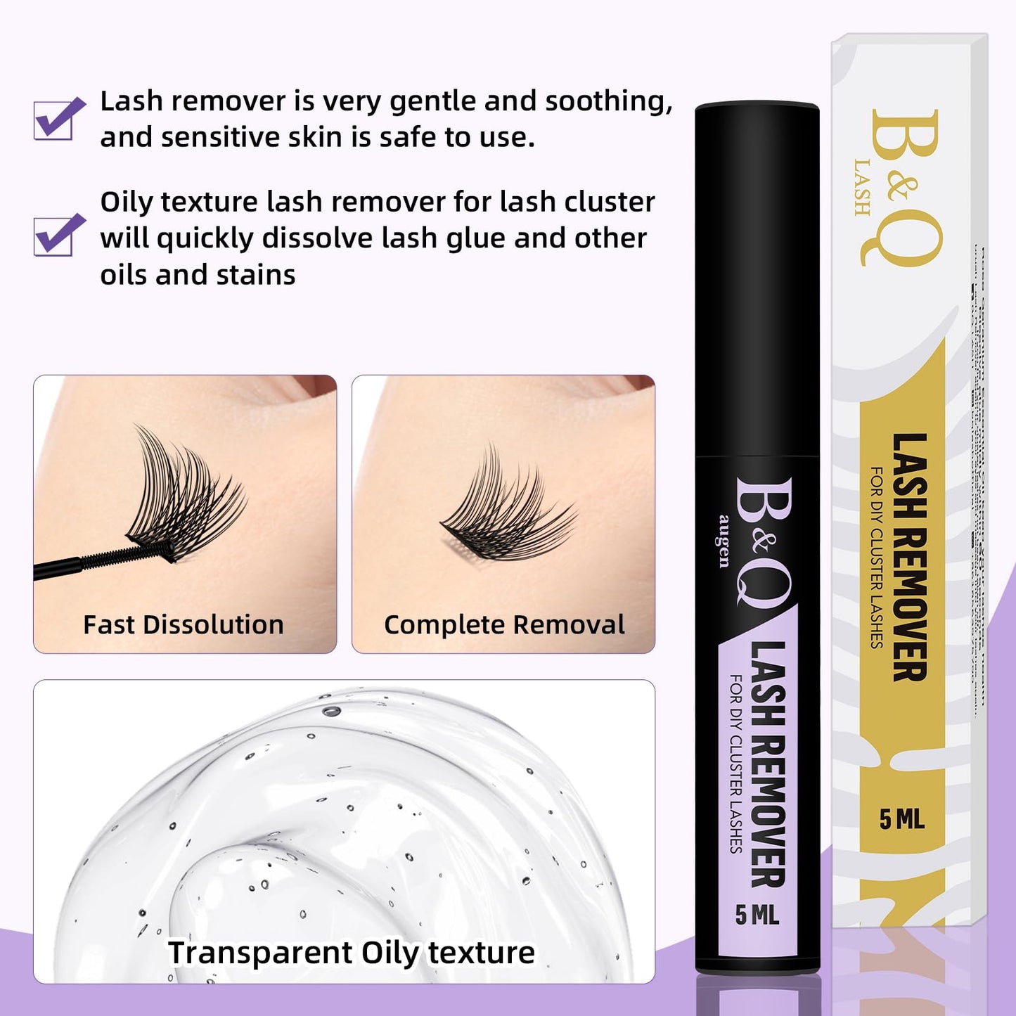 B&Qaugen B&Q Lash Remover 5ml Fast Dissolution Lash Glue Remover Low Irritation Eyelash Remover for Extensions Lash Bond and Seal Remover Eyelash Remover Individual Lashes（Remover 5ML）