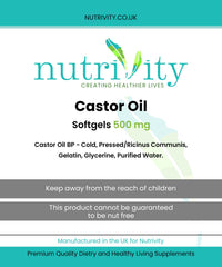 Castor Oil 500mg Soft Gels | Intestinal Help | Constipation Relief | Healthy Hair & Skin | Made in The UK to GMP Standards by Nutrivity (60)