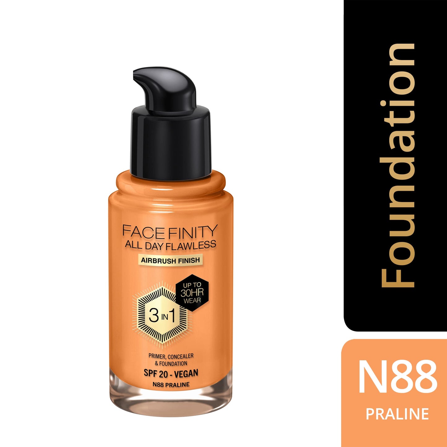 Max Factor Facefinity 3-in-1 All Day Flawless Liquid Foundation, SPF 20 - 88 Praline, 30 ml