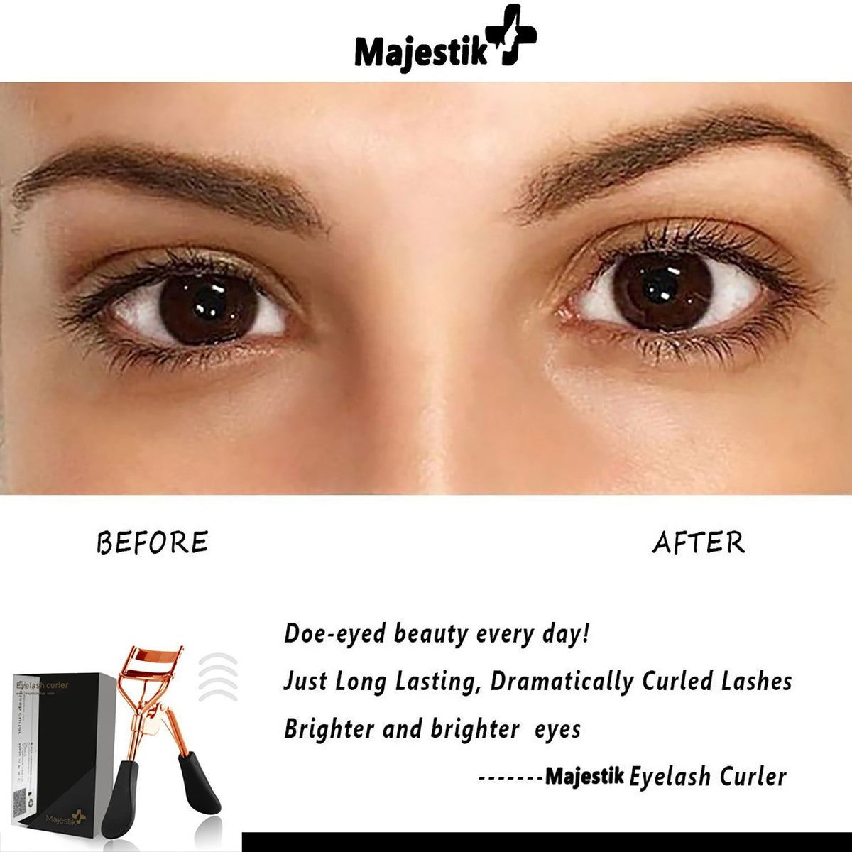 Majestik+ Eyelash Curler With 4 Refill Pads- Designed for No Pinching or Pulling Just Dramatically Curled Eyelashes & Lash Line In Seconds - In Rose Gold