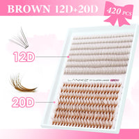 LANKIZ Fluffy Individual Lashes, Brown 12D+20D Wispy Lash Clusters 3D Natural Look Eye Lash Extensions for DIY Makeup Cluster Eyelash Extensions, Vegan Faux Mink Lashes