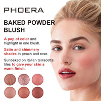 Phoera Baked Powder Blush – Richly Pigmented & Buildable, Multi-Tonal Mineral Blush for a Youthful Glow, Satin & Shimmery Shades, Available in 6 Shades (205 Sunset, One Size)