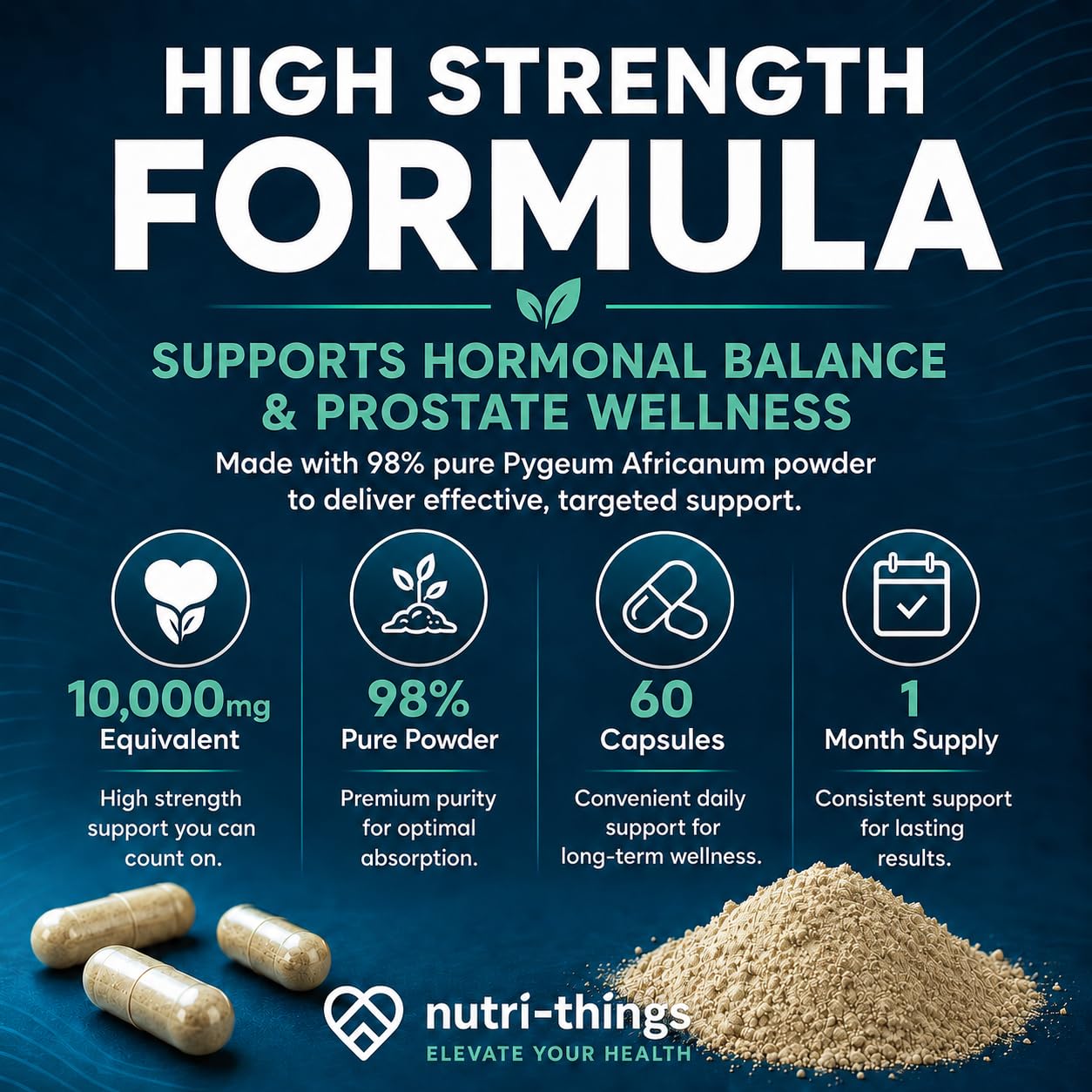 Nutri-things Pygeum Africanum Capsules - 60 Capsules - 5000mg 10:1 Extract - High-Strength Formula for Prostate Support and Hormonal Balance, Daily Dietary Supplement