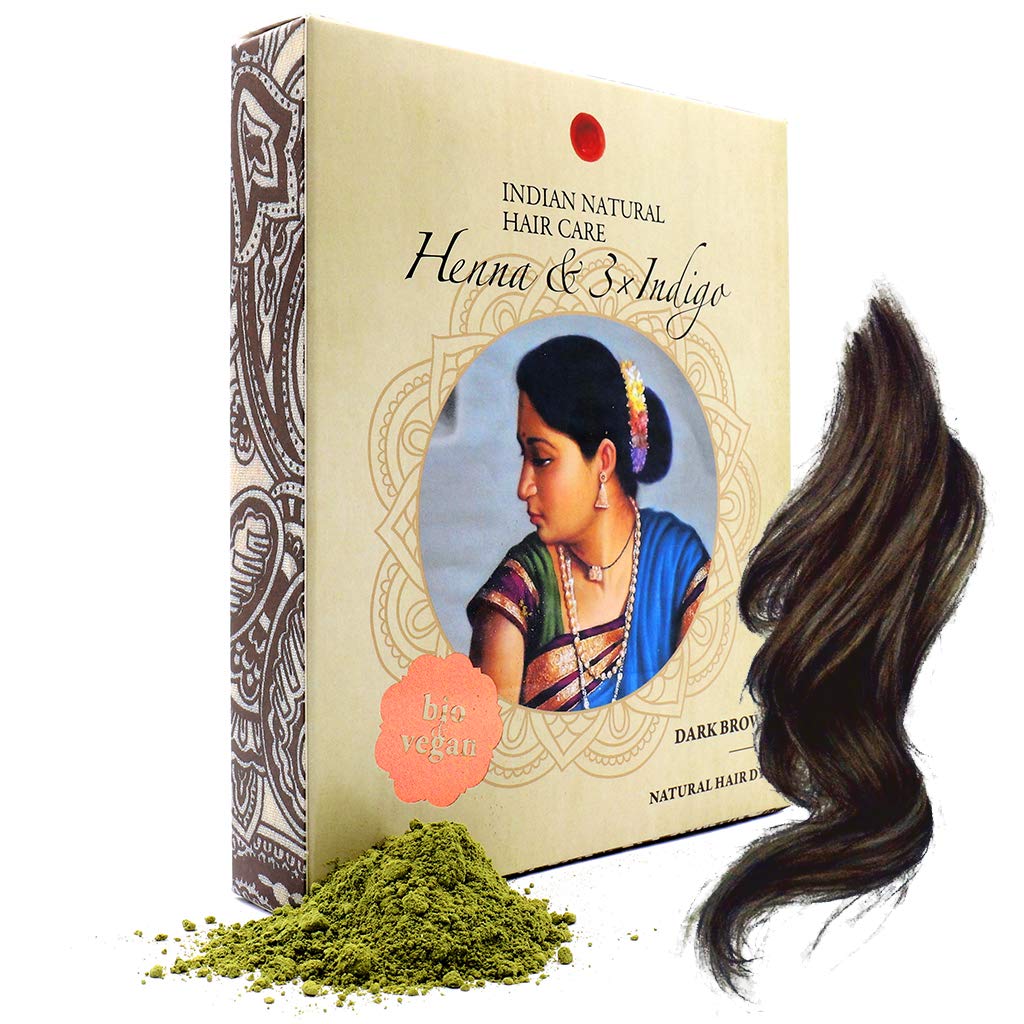 INDIAN NATURAL HAIR CARE Henna & 3xIndigo Powder - Dark Brown Hair Dye - Fresh & Pure Organic - 200g - Indian Natural Hair Care