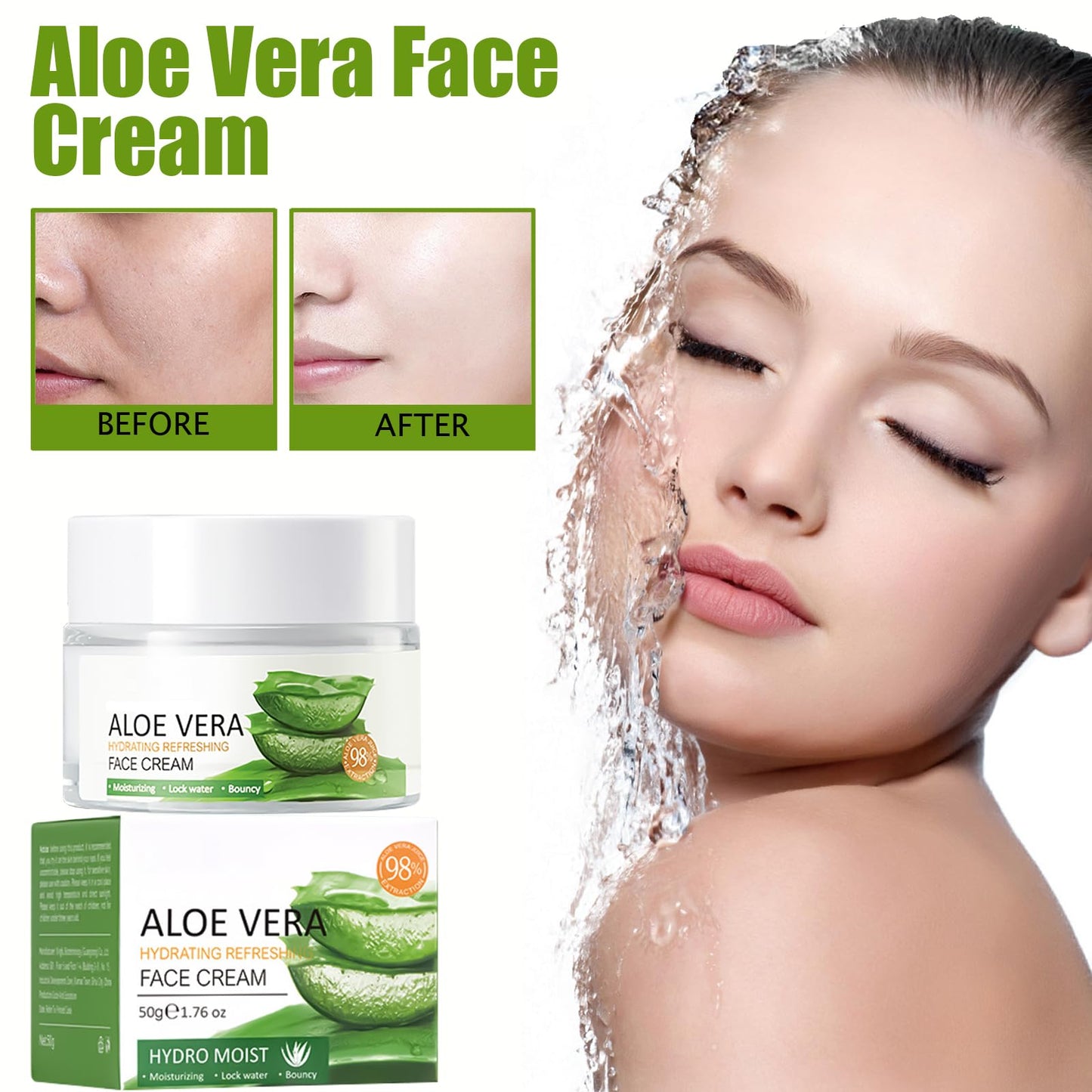 Aloe Vera Face Cream - Hydrating & Nourishing Moisturizer for Women, 98% Pure Aloe Vera, Suitable for All Skin Types - Moisturize & Combat Wrinkles naturally