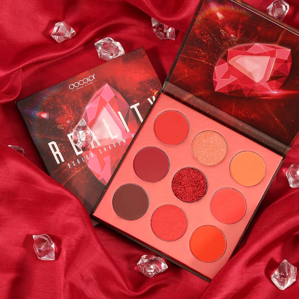 Docolor 9 Colours Red Eyeshadow Palette Shadow Palette Highly Pigmented Mattes Shimmers Nature Smokey Glitter Cream Colorful Powder Waterproof Makeup Palette-Space