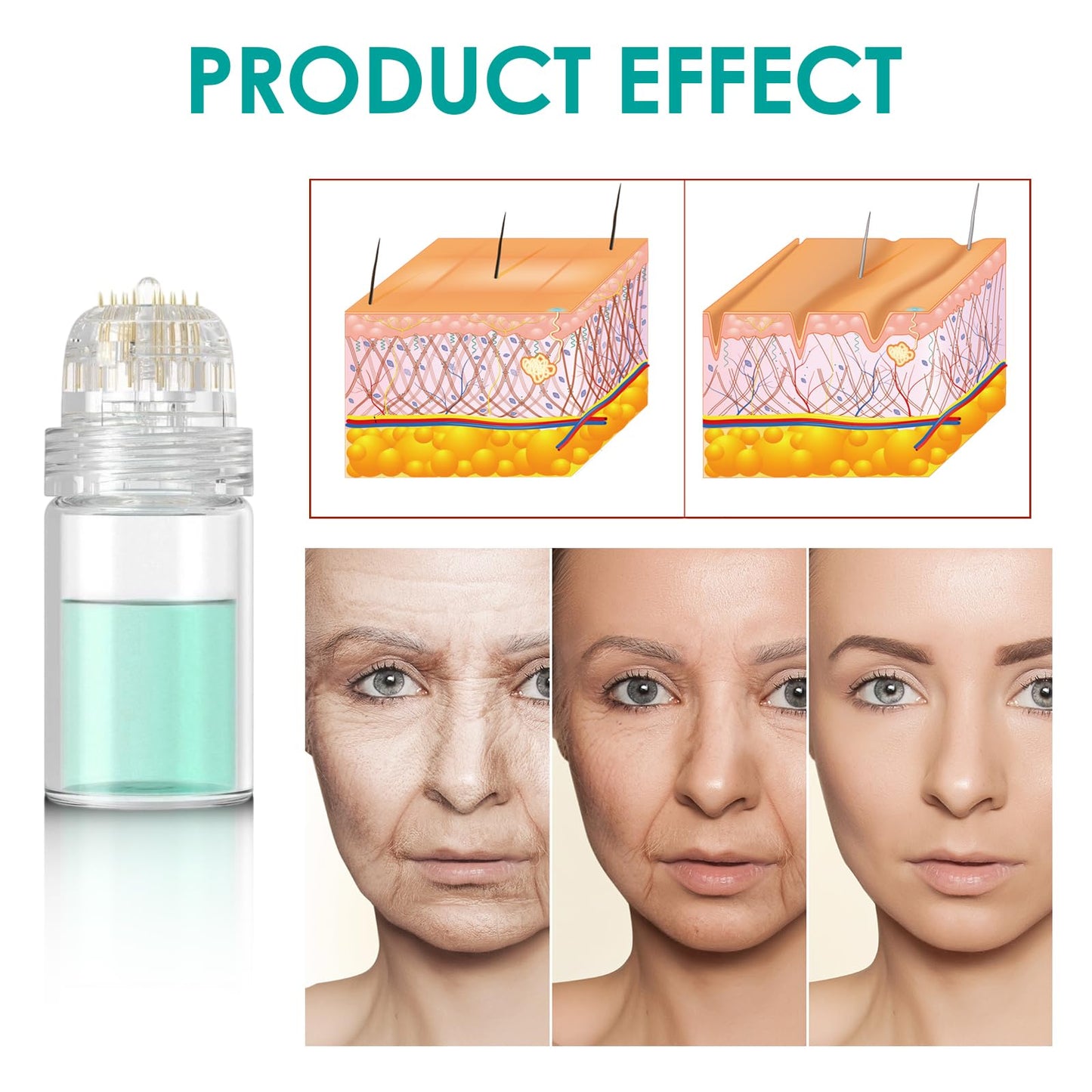 Lazzybeauty Hydra Needle 20 Derma Stamp Microneedling Pin Length 0.6 mm, Serum Applicator Bottle Reusable for Anti-aging Skin Care Hair Beard Growth Stimulation