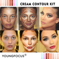 Youngfocus Cosmetics Cream Contour and Highlighting Makeup Kit - Best 8 Colors Contouring Foundation/Concealer Palette - Vegan & Cruelty Free - Step-by-Step Instructions Included