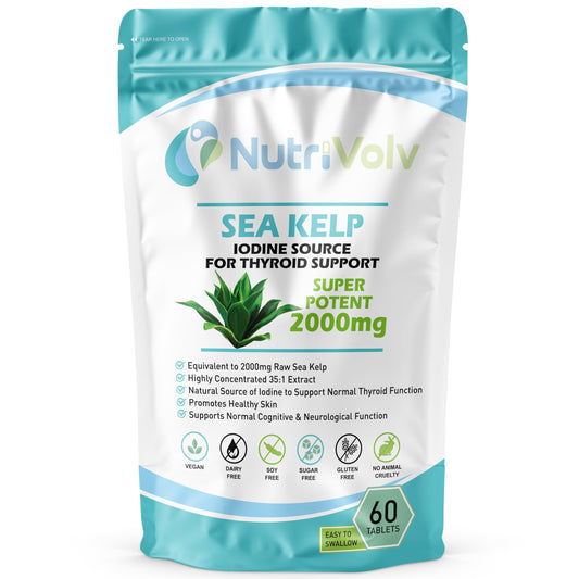 NutriVolv Nutrivolv Sea Kelp 2000mg Iodine Supplement - 60 Tablets - Source of Iodine Thyroid Improves Hair Growth, Skin & Immune System