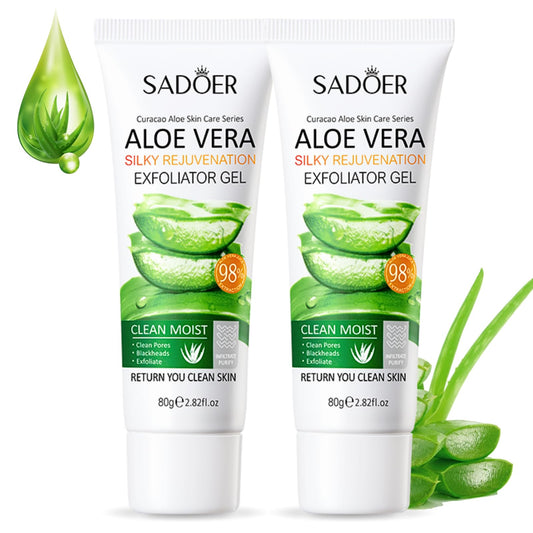 Trendyfave 2PCS Aloe Vera Purifying Exfoliating Gel, Face Scrub Exfoliator With Aloe Vera Gel, Aloe Silky Peeling Gel, Gentle Exfoliating, Exfoliating Face Wash, Exfoliating Gel For Dark Neck, Face&Body