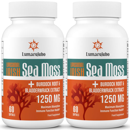 Lumarejebo Liposomal Irish Sea Moss Softgels | 30000mg of Wild Irish Seamoss Equivalent Per Serving | Burdock Root & Bladderwrack Complex Formula | Enhanc Immunity & Gut Health, 120 Softgels