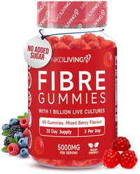 NKD Living High Fibre Inulin Gummies (60 Vegan Gummies) 5g of Fibre per Serving - with 1 Billion Live Cultures - Gut Health and Digestive System Support