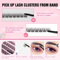 Parriparri Cluster Lashes Kit Clear Band 120Pcs Individual Lashes with Bond and Seal and Lash Extension Applicator Natural Eyelash Extensions Kit False Eyelashes DIY at Home (8-16MM MIX)
