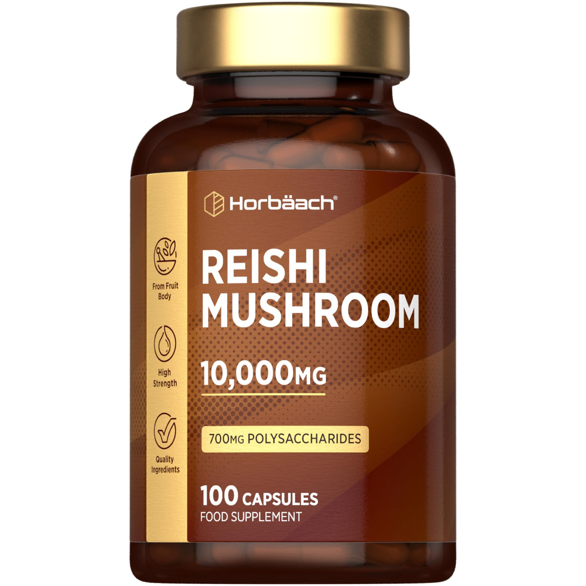 Horbäach Reishi Mushroom Capsules 10,000mg | Red Reishi Extract (5:1) | High Strength Supplement | 100 Powder Capsules | by Horbaach