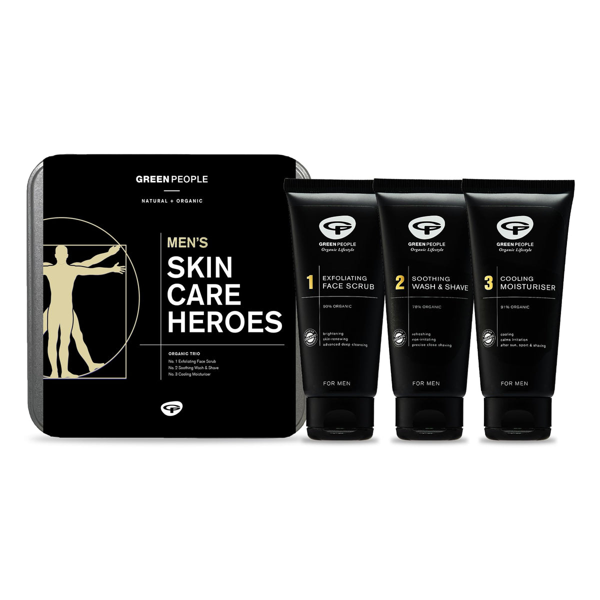 Green People GREEN PEOPLE for Men Skin Care Heroes Natural & Organic Men’s Skin Care Gift Set Refreshing, Cooling Shaving & Grooming Set for Men SLS Free, Paraben Free & Ethanol Free Cruelty Free & Vegan, white
