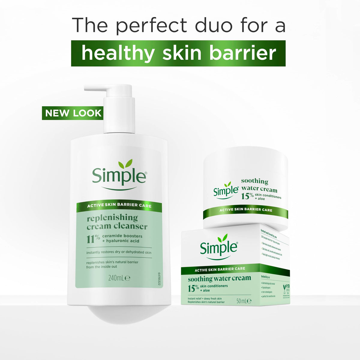 Simple Replenishing Cream Cleanser – Gentle Face Wash with Pro-Ceramides & Hyaluronic Acid – Restores Dry, Dehydrated Skin & Strengthens Skin Barrier – 240ml