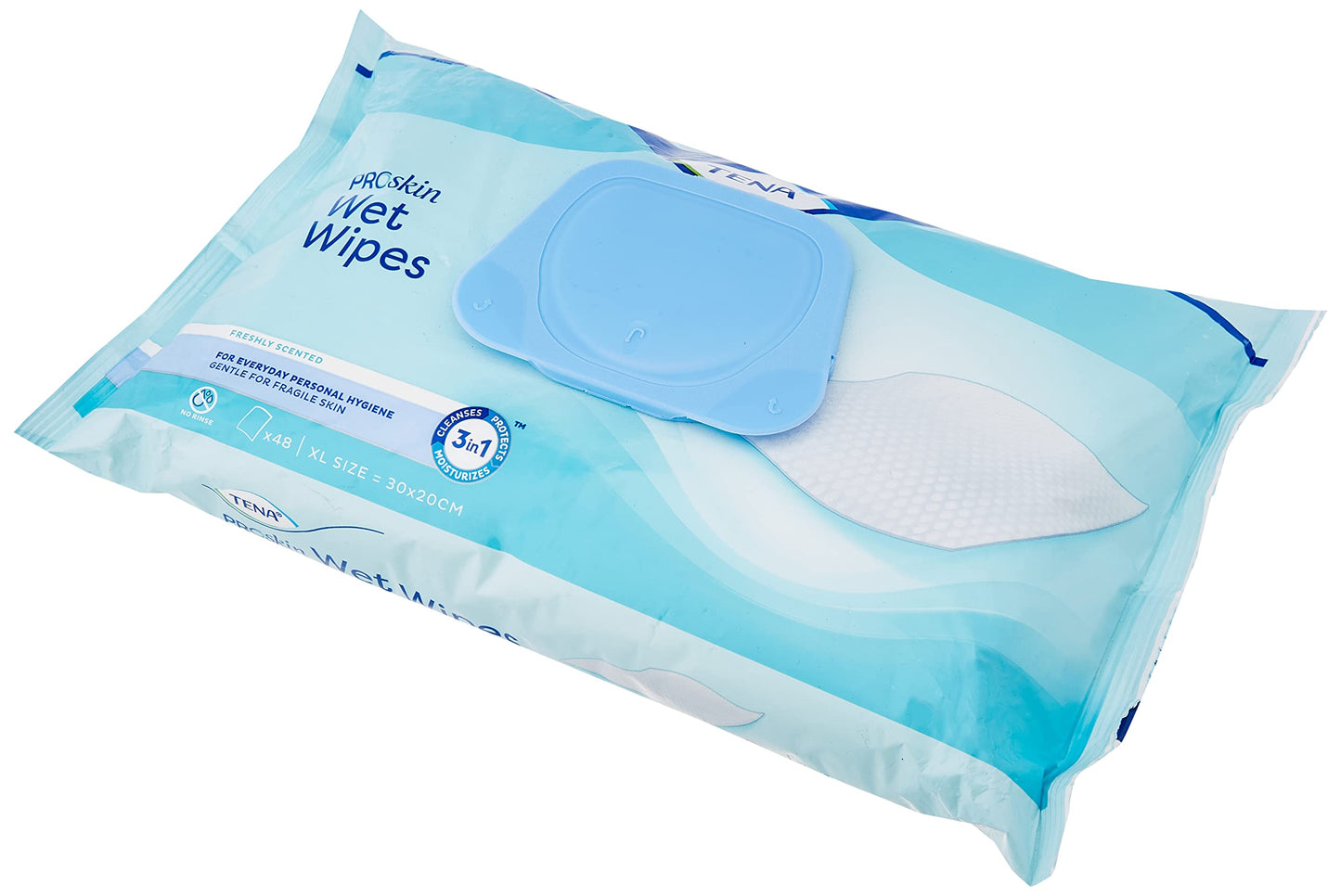 TENA Tena Wet Wipes with Plastic Lid, XL Size: 30 x 20 cm, 48 Wipes (Pack of 1)
