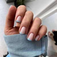 NLFOX Baby Blue French Tip False Nails - Square Press On Nails Short - French Coffin Fake Nails With Glue - Removable Full Cover Acrylic Stick On nails For Women Daily Wear Nail Art Gifts Accessories