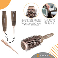 Kobe Professional Heat-Retaining Ceramic & Ionic Round Hair Brush for Blow Drying - With Nanotechnology - 42mm Barrel Brush - Blow Dry Hair Brush,Curling Brush