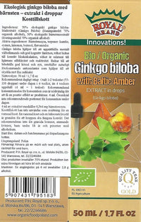 Royal Brand Ginkgo Biloba Organic Extract with Amber Organic Extract/Ginkgo Biloba with Baltic Amber Organic /50 ml/Elixir of Youth, Supports the Body and the Brain/brochure About Amber for Free.