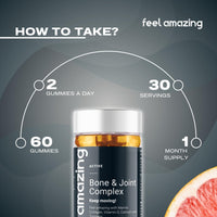 Feel Amazing Bone & Joint Complex Gummies - with Calcium, Vitamin D3 & Marine Collagen - 60 Grapefruit-Flavored Gummies - 30-Day Supply (1)