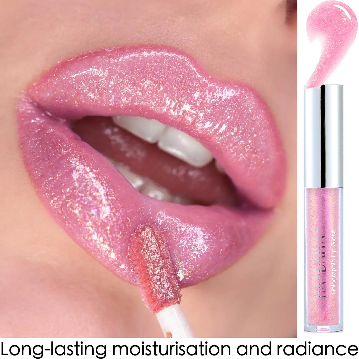 HAORQEE Glitter Lip Gloss Lipstick, Diamond Metallic Pink Coral Shimmer Lipgloss Liquid Lipstick Long Lasting Waterproof Non-Stick Cup Sparkle Shiny Lip Plumper Tinted Lip Balm for Women