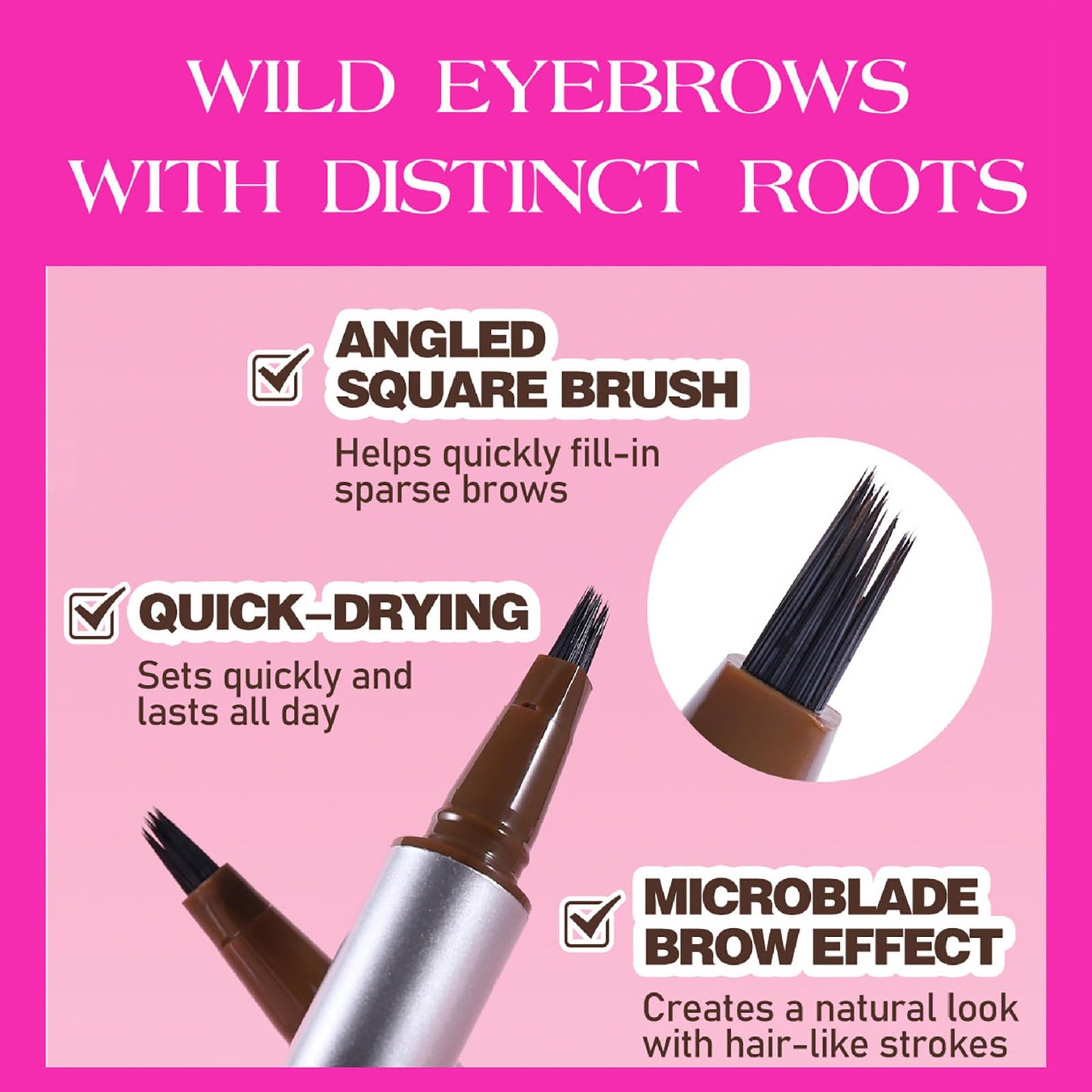 Magic Liquid Eyebrow Pen & Angled Brush Pencil - Waterproof, Long-Lasting For Natural Full Brows (03 Espresso）