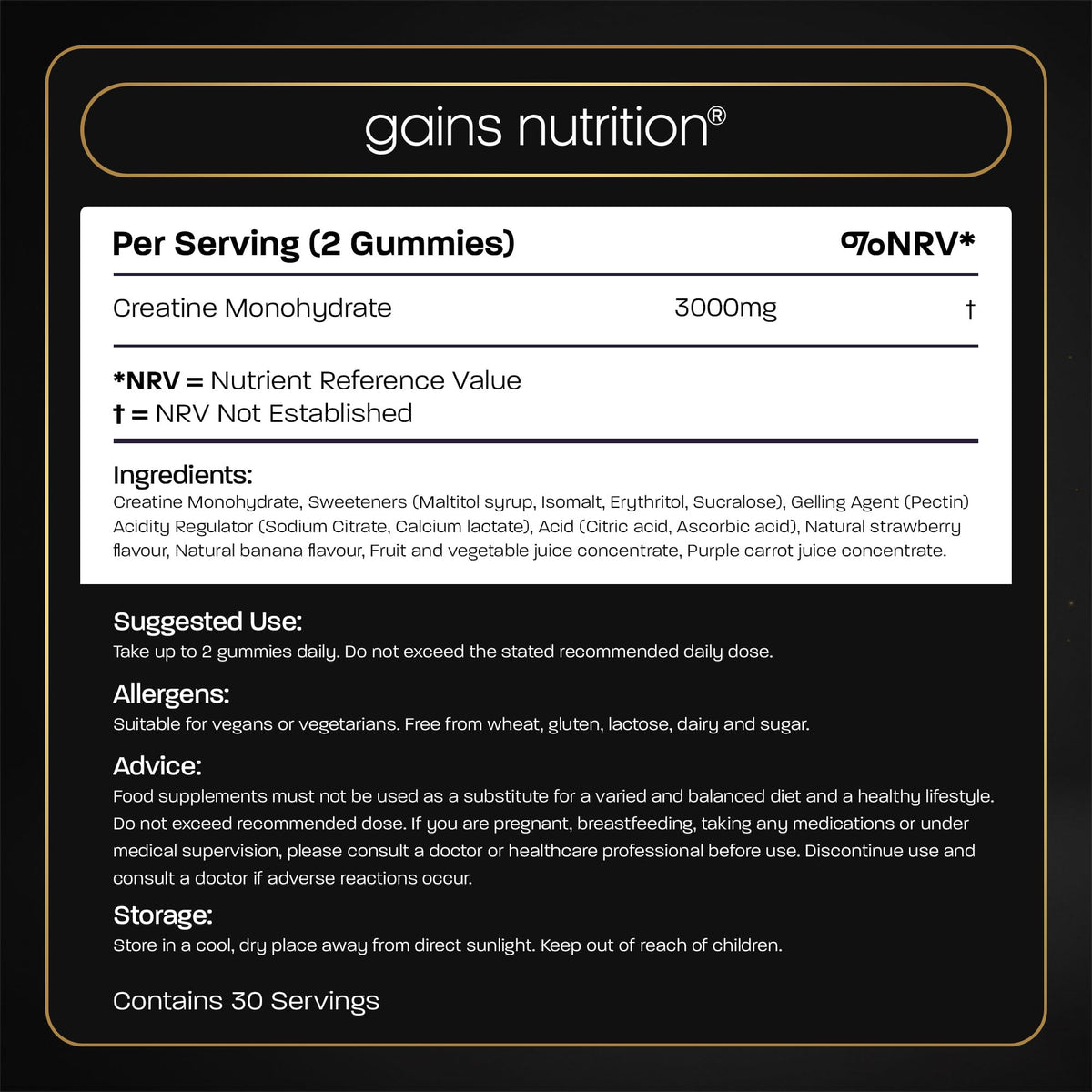 Gains Nutrition GN Creatine Pro Gummies | 60 Chewable Gummies for Men & Women - 3000mg Creatine-Monohydrate Per Serving | Strawberry & Banana Flavour, Non-GMO & Suitable for Vegans & Vegetarians