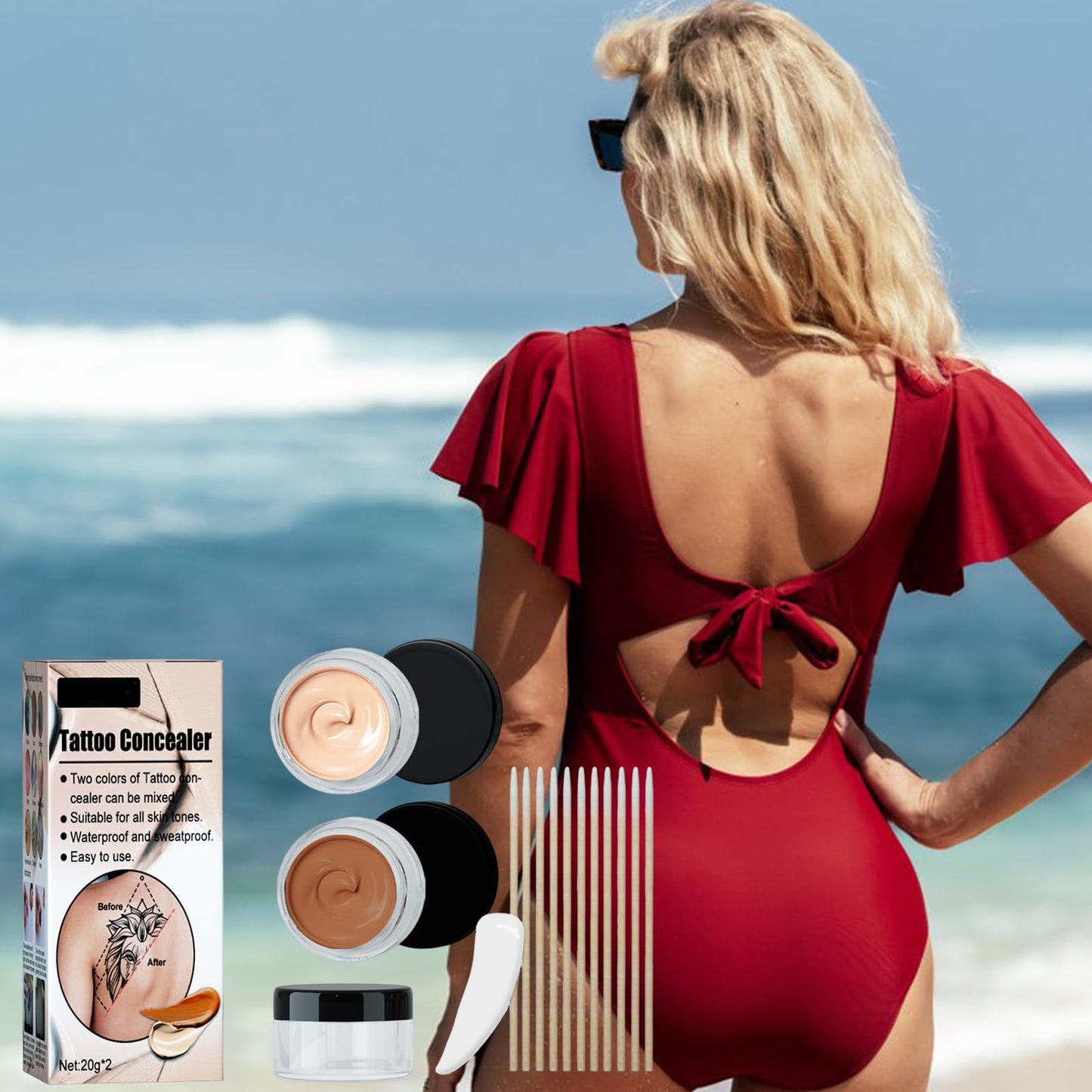 Nadiaen Tattoo Cover up Makeup Waterproof & Sweatproof Tattoo Concealer Full Coverage Body Concealer Hidden Spot Birthmarks Scars for Men and Women