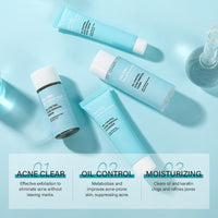 OKAQEE Tea Tree Acne Skin Care Sets & Kits - Salicylic Acid Acne Removal Skincare Set - Teen Skincare Gift Set With Cleanser, Toner, Serum, Cream - Complete Acne Treatment Kit for Oily, Acne-Prone Skin
