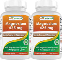 Best Naturals Magnesium 425 mg 180 Veggie Capsules - High Absorption Magnesium Glycinate & Magnesium Oxide Chelated, Non-GMO, Gluten Free Muscle Relax (180 Count (Pack of 2))