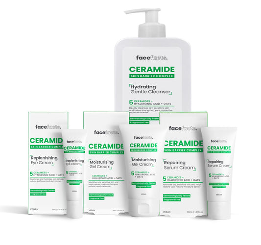 Face Facts Ceramide Skin Care Set – Eye Cream 15ml, Moisturising Gel 50ml, Repairing Serum 30ml, Hydrating Cleanser 200ml – Bundled by Smart Cutie