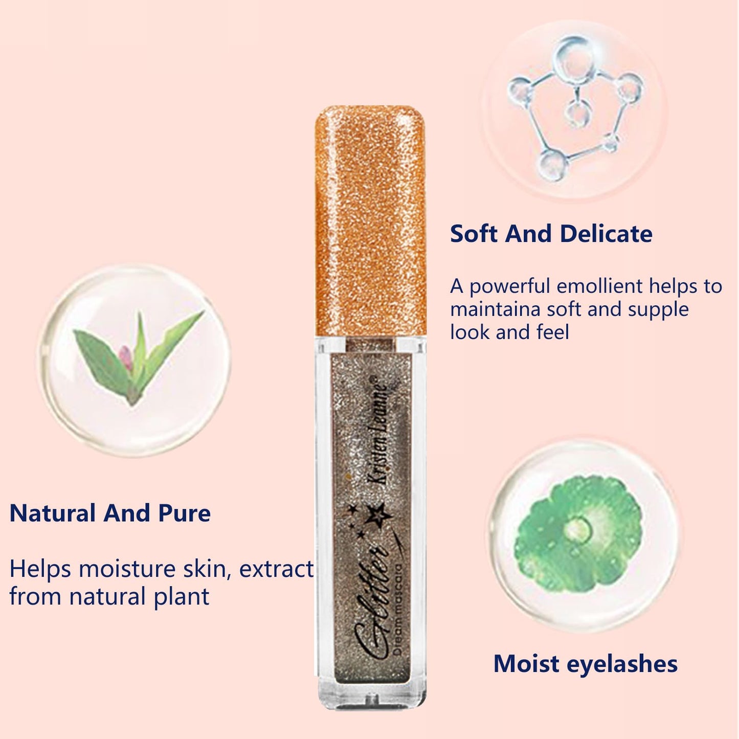 HERBENJOY Waterproof Mascara Gold Lash Mascara Glitter,Lashes Top Coat Shiny Mascara Sparkling Diamond Eyelash For Sensitive Eyes,Zero Clumps Longlasting Smudgeproof Eye Make-Up Girls Gift (Gold)