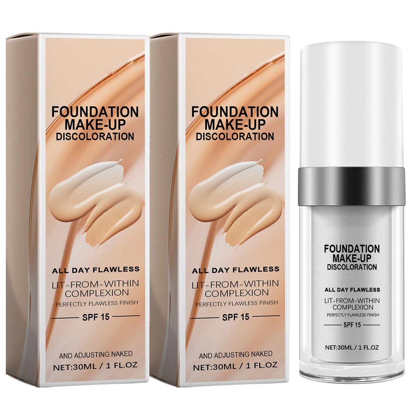 2 Pack Color Changing Liquid Foundation for Aging Skin - Long-lasting Moisturizing Concealer for Nude Base - Smoothes Skin Tone and Masks Age Spots - 30ml*2