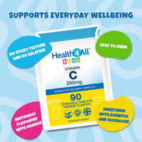 Health4All Kids Vitamin C 250mg, 90 Chewable Tablets for Children 3+, Immune Support