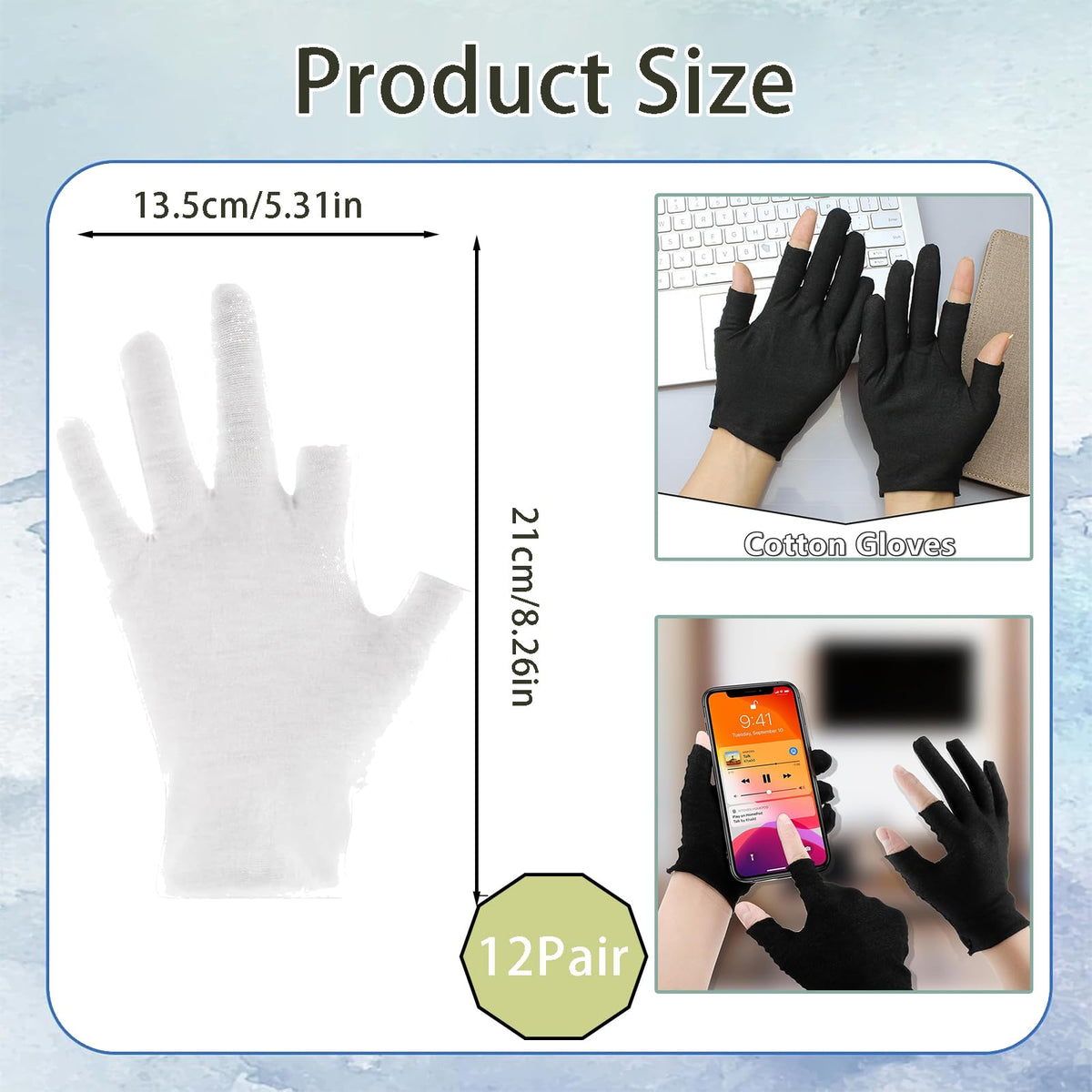 XcnPer 24Pcs Moisturizing Cotton Fingerless Gloves, Cotton Gloves for Eczema, Moisturising Gloves Overnight, Eczema Gloves, Set of 12Pairs (6 Black and 6 White), Ideal for Nighttime Hand Care and Spa Therapy