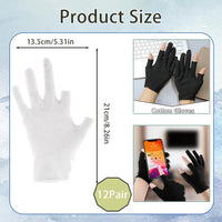 XcnPer 24Pcs Moisturizing Cotton Fingerless Gloves, Cotton Gloves for Eczema, Moisturising Gloves Overnight, Eczema Gloves, Set of 12Pairs (6 Black and 6 White), Ideal for Nighttime Hand Care and Spa Therapy